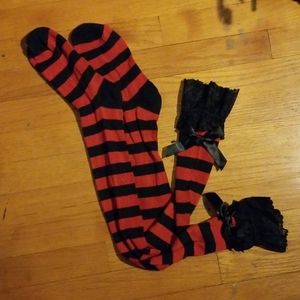 Black and Red Sexy Thigh High Striped Socks